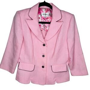 Studio I Blazer 8 M Preppy Button Front 3/4 Sleeves Jacket Coat Retro Suit
